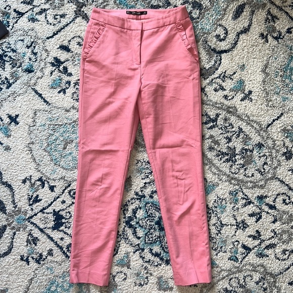 ZARA Pink Trousers with Ruffle detail Great looking Business Casual pant size XS - Picture 3 of 7